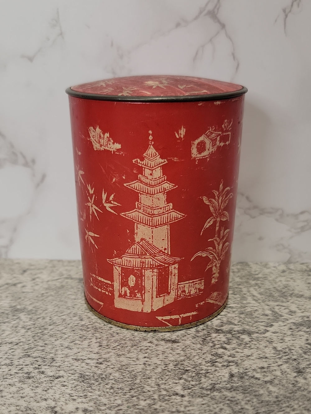 Super Rare Vintage Constant Comment Red Tea Container with Pagoda Art